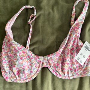 Hollister Floral Bikini Top - Pink and Yellow